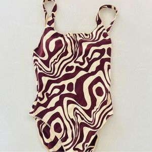 Abstract Swirl One-Piece Swimsuit in Cream and Deep Burgundy